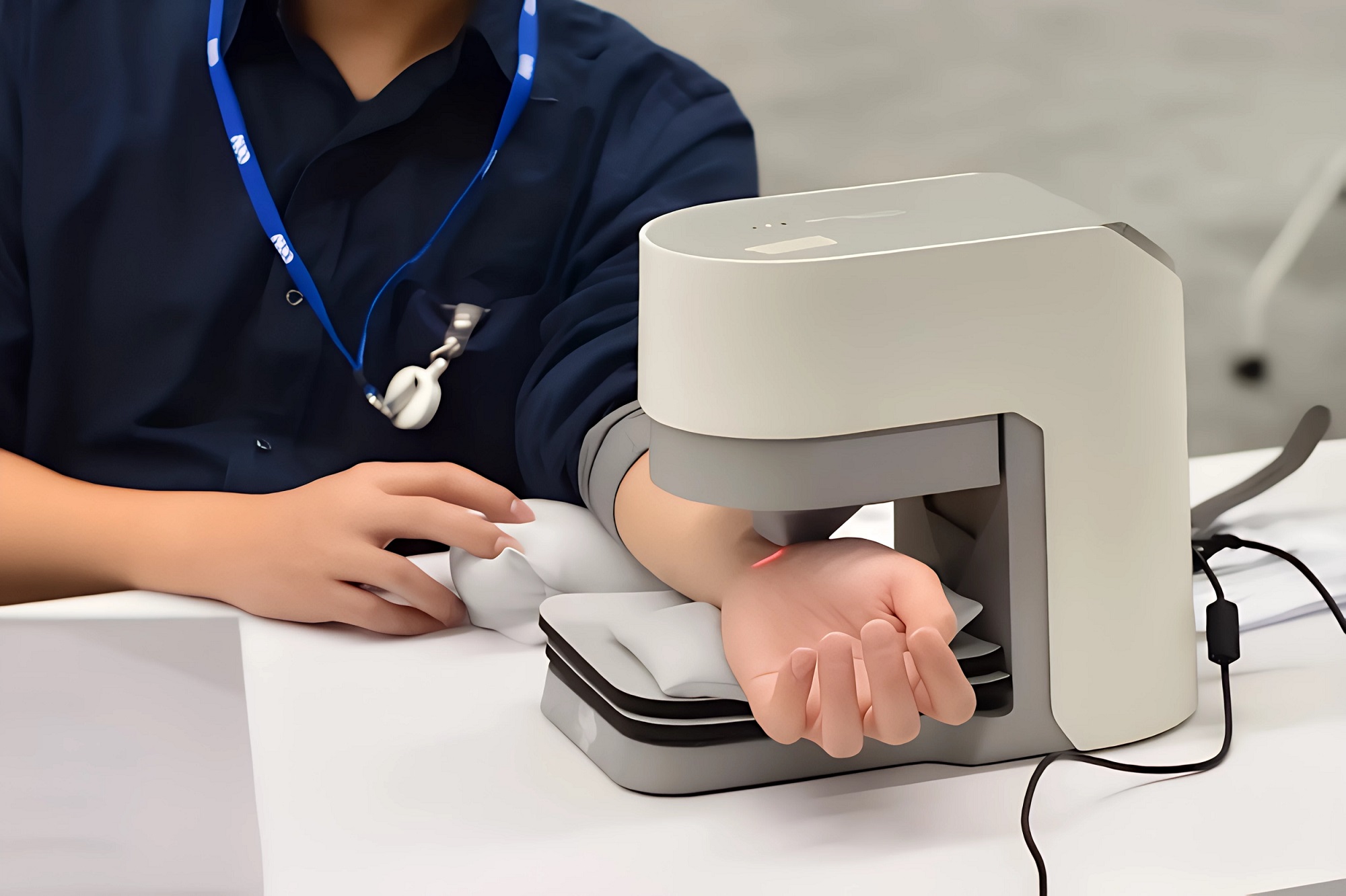 友達耘康中醫數位化檢測解決方案之脈象檢測系統採用高靈敏多點式壓力感測器，可真實還原「寸、關、尺」三部脈象量測結果