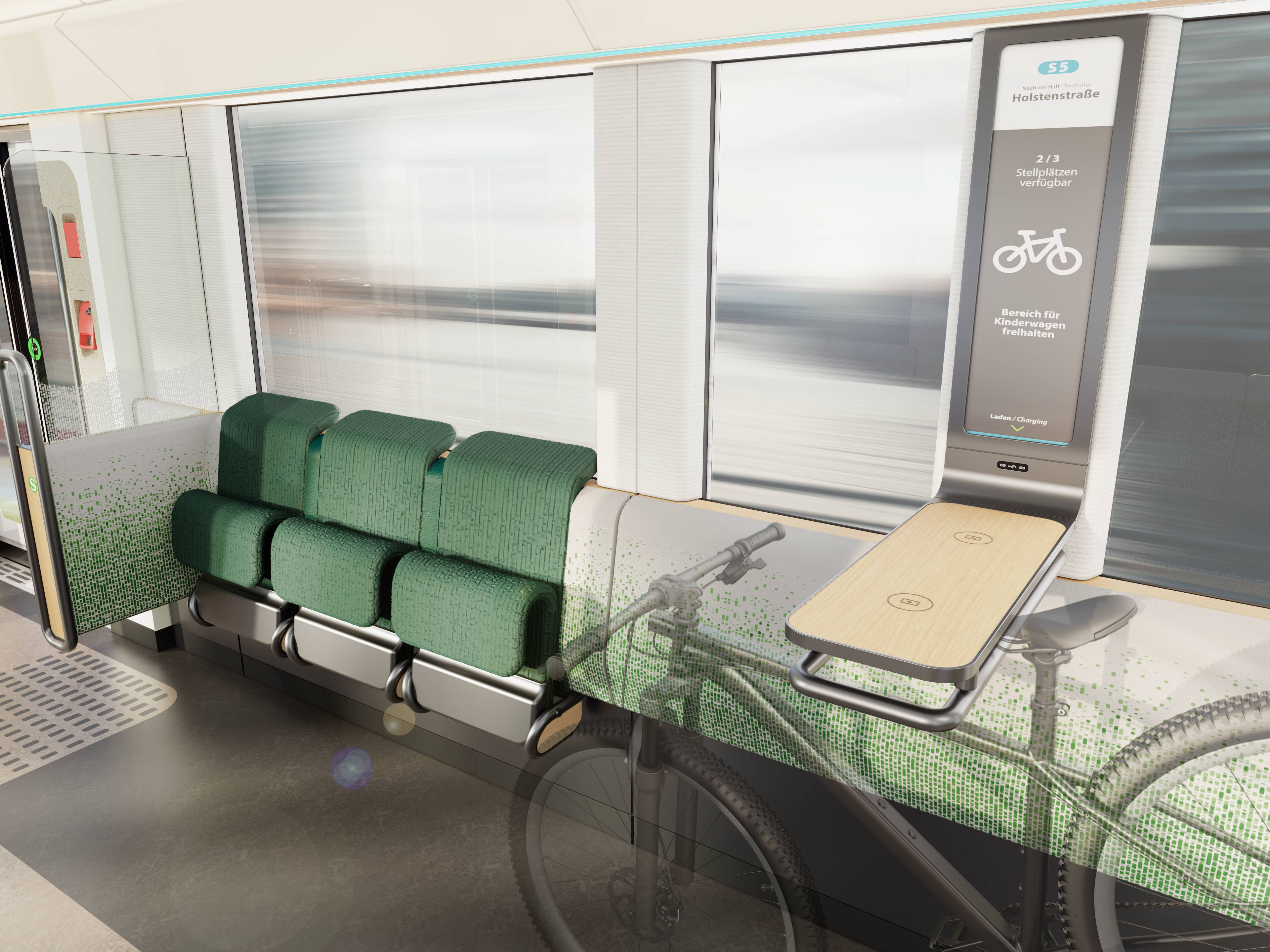 The concept train features ADP's 28.5-inch HiRaso Panel PC, an industrial-grade embedded solution that combines energy-saving display with robust computing capabilities. It delivers clear, dynamic guidance across various applications&mdash;from passenger information systems to bicycle and luggage areas, enhancing reliability and creating a seamless travel experience for passengers. (Photo credit: Deutsche Bahn)